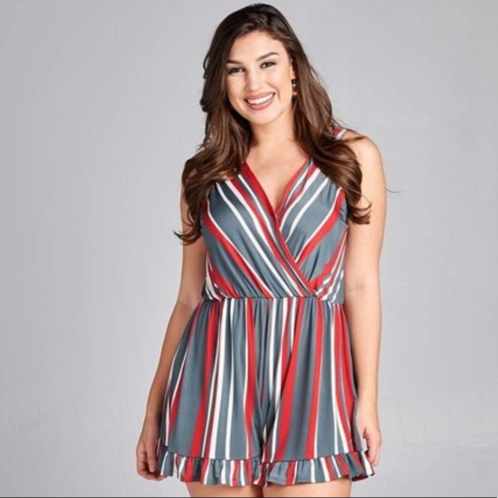 Striped Romper Red White Grey (Plus)